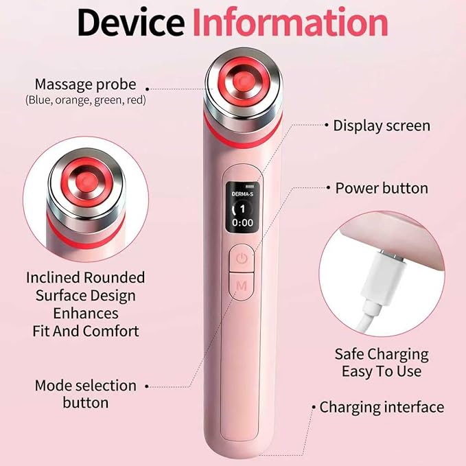 Booster Pro Pink, 4-in-1 Beauty Massager Korean Skin Care,Portable Enhanced Absorption, Radiance, Elasticity, Pore Care | LED Anti-Wrinkle Device,Facial Skin Care