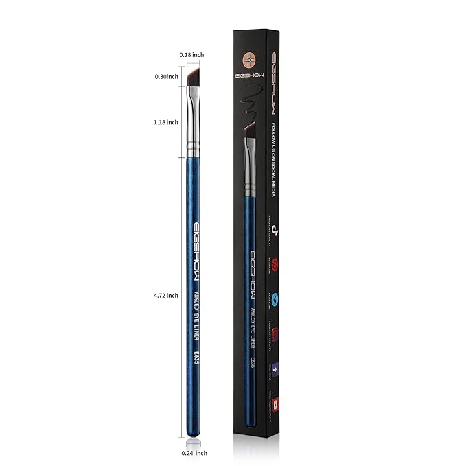 Eyeliner Brush Fine Angled - PRO Precision Gel Eye Liner Makeup Brush -Ultra Thin Slanted Flat Angle - Premium Cruelty Free Synthetic Bristles (E835 Blue)