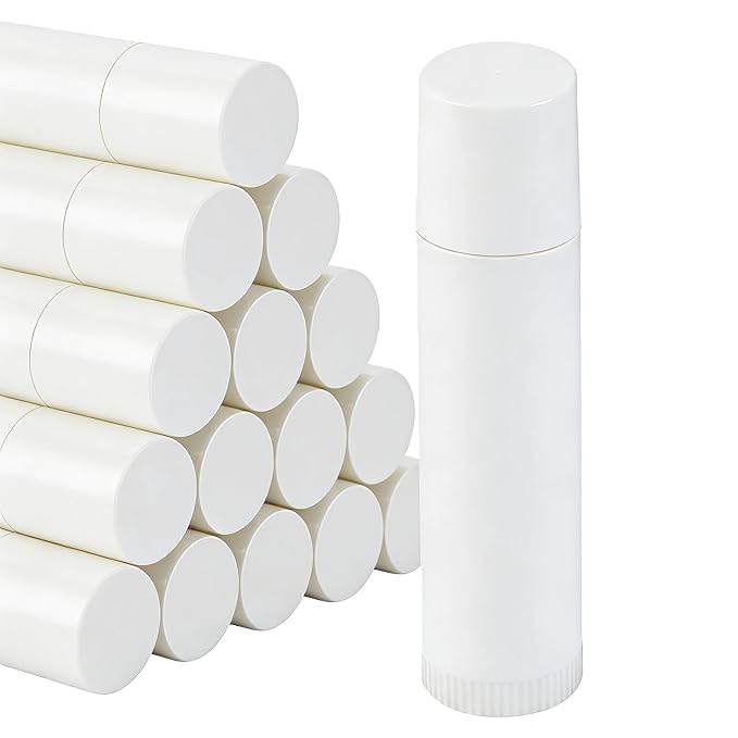 50 Pack Lip Balm Tubes, Empty Cosmetic Containers BPA Free DIY Lipstick Containers with Caps for Lip Balm Making, Round Craft Tubes for Homemade Lip Gloss (White)