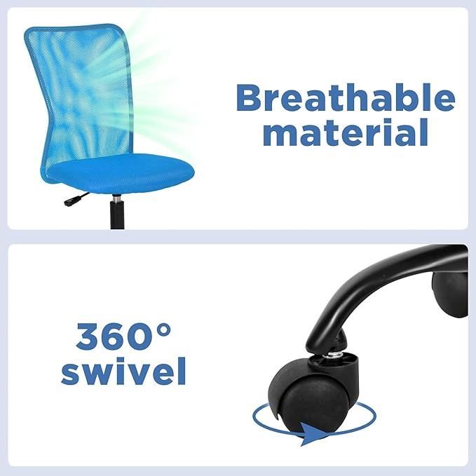 FDW Home Office Chair Mid Back Mesh Desk Chair Armless Computer Ergonomic Task Rolling Swivel Chair Back Support Adjustable Modern with Lumbar Support,Blue