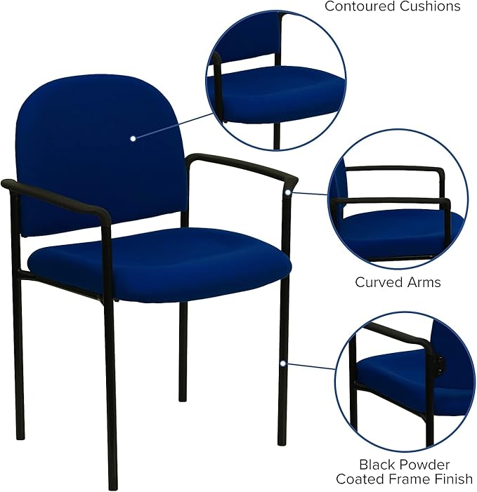 Flash Furniture Tiffany Comfort Navy Fabric Stackable Steel Side Reception Chair with Arms