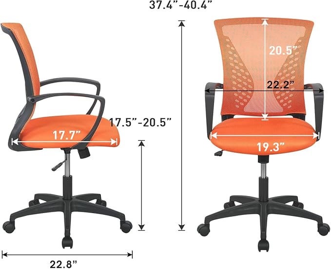 Home Office Chair Mid Back PC Swivel Lumbar Support Adjustable Desk Task Computer Ergonomic Comfortable Mesh Chair with Armrest (Orange)