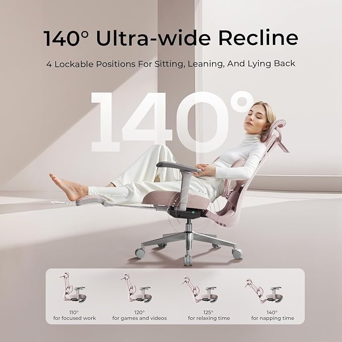 Hbada E3 Air Ergonomic Office Chair, Big and Tall Office Chair - with 3-Zone Dynamic Lumbar Support, 3D Adjustable Headrest, 4D Adjustable Armrests, Swivel, Pink(with Footrest)
