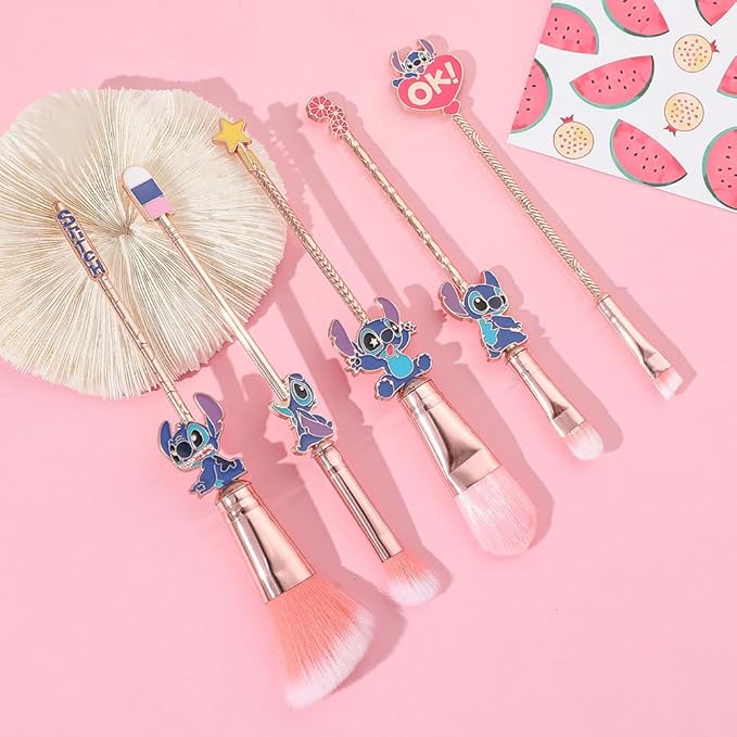 Big Eyes Monster Theme Cosmetic Brushes Set, Makeup Brushes Set, StTich Stuff for Young Girl Women- 5pcs Pink