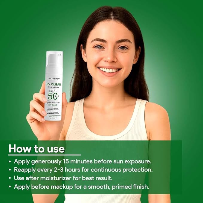 Clear Face Sunscreen Lotion for Acne-Prone Skin | Hybrid Broad Spectrum SPF 50+++ | Lightweight, Non-Greasy & Matte Finish | Daily Facial Sunscreen Oily & Sensitive Skin | 50ml / 1.76 floz