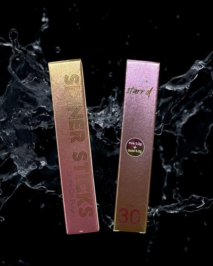 SHINER STICKS™ Dual-colored Applicator Athletic Sunscreen Sticks, 9 Colors, SPF30 UVA & UVB Protection, Water-Resistant, Moisturizer, Glare Reduction, Easy application & removal (Pink and Gold)