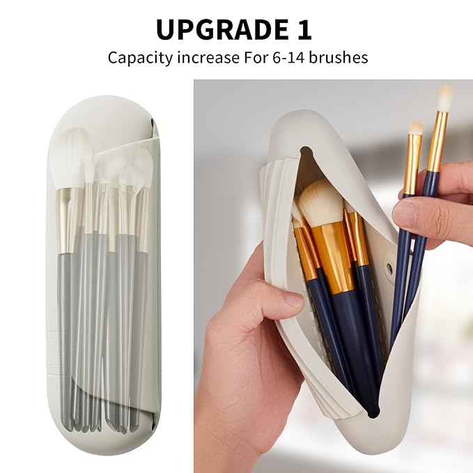 2 IN 1 Silicone Makeup Brush Holder with Beauty Make Up Sponge Case：Soft Portable Cosmetic Face Brushes Holder with Upgrade Anti-Fall Out Magnetic Closure - Starlight