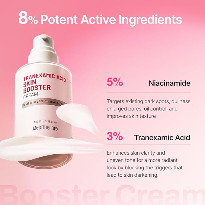 MEDITHERAPY Tranexamic Acid Skin Booster Cream 3.4 Fl Oz - 5% Niacinamide & 3% TXA Korean Face Moisturizer - Gentle Facial Serum Cream with Facial Device for Glass Skin - Radiant Complexion