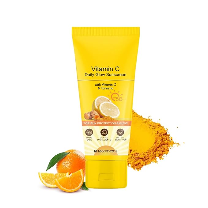 Vitamin C Glow Sunscreen SPF 50+ PA++++ Broad Spectrum | Lightweight Daily Face Sunscreen with Turmeric Extract | No White Cast, Non-Greasy Formula | Moisturizing, Vegan & Reef Safe (1)