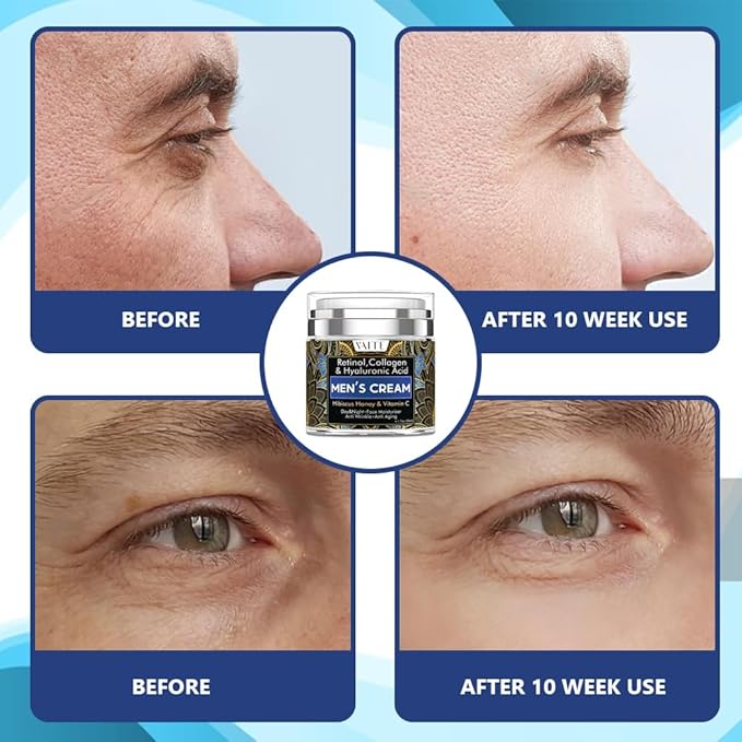VAITE Mens Face Moisturizer with Collagen, Retinol, Anti-Aging, Anti-Wrinkle Cream for Men, Hydrating Facial Skin Care with Hyaluronic Acid, Hibiscus, Honey & Vitamin C, Day & Night Hydration