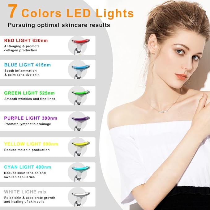 Facial Beauty Device, Face Massager Tool for Skin Care, Based on Triple Action LED, Thermal, and Vibration Technologies, Red and Blue LED Light, 7 Color Led Face and Neck Massager for Home Use