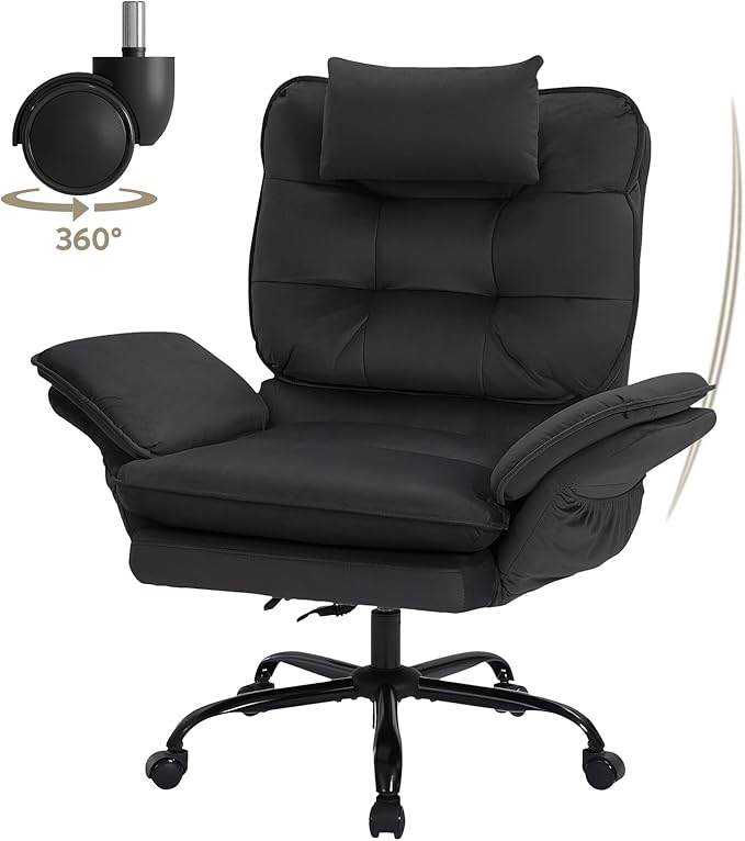 Bestier Criss Cross Chair with Flip-Up Armrests and Headrest, 135° Reclining Swivel Executive Chair with Side Pockets, Big and Tall Computer Desk Chair for Home Office Bedroom, Black Velvet