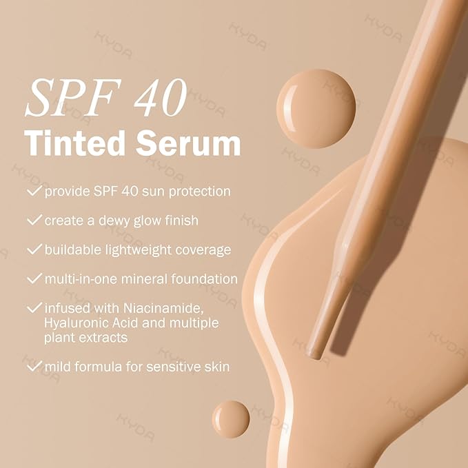 KYDA Skin Tint with SPF 40, Tinted Mineral Sunscreen Serum with Zinc Oxide,Tinted SPF Serum Foundation,Long Lasting Buildable Coverage like Foundation-1 Fl Oz, Classic Ivory
