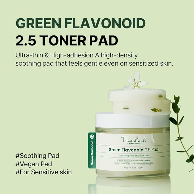 THE LAB BY BLANC DOUX Green Flavonoid 2.5 Toner Pads (90 pcs.) -Gentle Skin Care Toner Pads for Acne-Prone Skin - Soothing and Hydrating Formula for Sensitive Skin, Green Flavonoid
