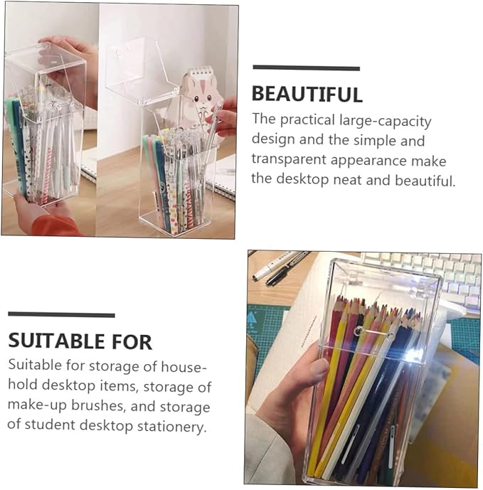 DOITOOL Acrylic Makeup Brush Holder with Lid Clear Pen Holder Storage Box Dust-Free Cosmetic Organizer for Vanity and Desktop 4.33 X 3.35 X 4.33 Inch