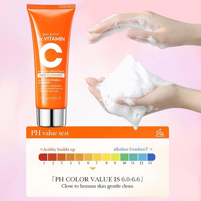 5X Vitamin C Face Cleanser 100g with Niacinamide & Hyaluronic Acid - Gentle Pore Refining Daily Wash for Oily, Dull Skin | Oil Balancing, Radiant Hydrated Complexion, Gift for Women