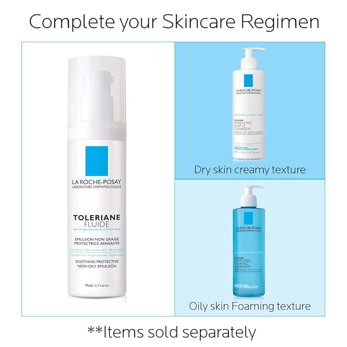 La Roche-Posay Toleriane Sensitive Fluide Protective Moisturizer,Lightweight Oil-Free Face Moisturizer,For Sensitive Skin,(Pack of 2)