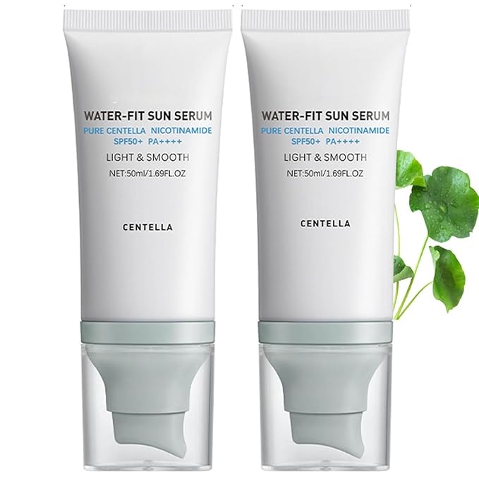 2PCS Centella Sunscreen SPF 50, Centella Water-Fit Sun Serum, Korean Sunscreen Stick, Soothing Moisture Makeup Base, Hydrating & Non-Greasy Sun Protection for Sensitive Skin, Nourishing Skin