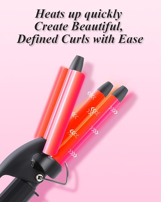 Mini Hair Crimper 4 Temperature Adjustable, 1/2 Inch Small 3 Barrel Curling Iron Hair Waver Dual Voltage Travel Size, Tiny Crimper Hair Tool Create Natural Tight Beachy Waves (Rose Gold)