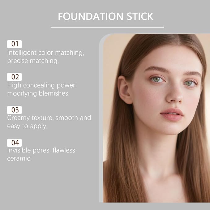 Color Changing Foundation Stick - 2 in 1 Foundation Stick with Brush, Hydrating Concealer Base Makeup, Korean Skin Care Foundation Stick, Perfect Match For All Skin Tones (Natural)
