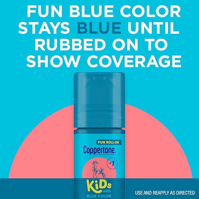 Coppertone Kids Roll On Sunscreen Lotion SPF 50,Tear Free Kids Sunscreen with Blue Color and Zinc Oxide Sun Protection,2.5 Fl Oz Tube,(Pack of 2)