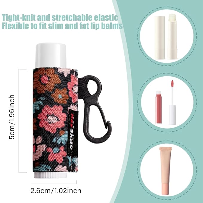 HEYSKAY 8PCS Lip Balm Keychain Holder Compatible with Chapstick, Stocking Stuffers Gifts Keychain Lip Gloss Holder Key Chain Lipstick Holder Sleeves(Floral Set A-8PCS)