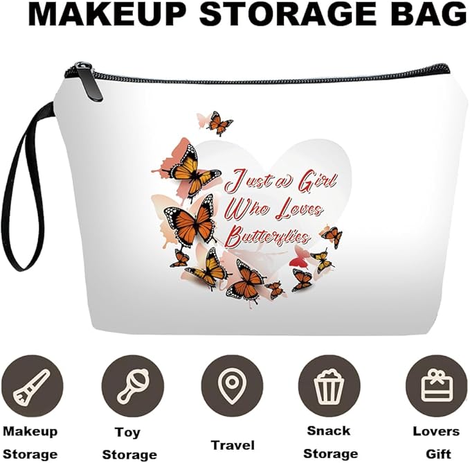 Personalized butterfly love heart Makeup Bag set with Mirror for Women, white Butterfly travel Cosmetic bag kit for Bride Bridesmaid with pink brush set,Butterflies Gifts for Women Mom femal Friends