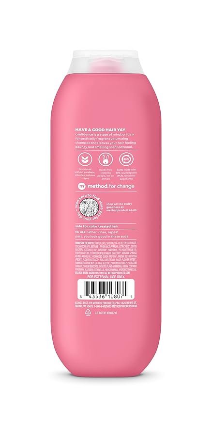 Method Volumizing Shampoo,Pure Peace with Rose,Peony,and Pink Sea Salt Scent Notes,Paraben and Sulfate Free,14 oz,(Pack of 2)