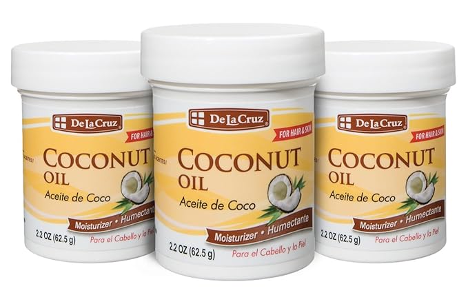 De la Cruz Coconut Oil - Expeller Pressed Coconut Oil for Skin and Hair - Natural Moisturizer for Skin and Hair - 2.2oz (3 Jars)