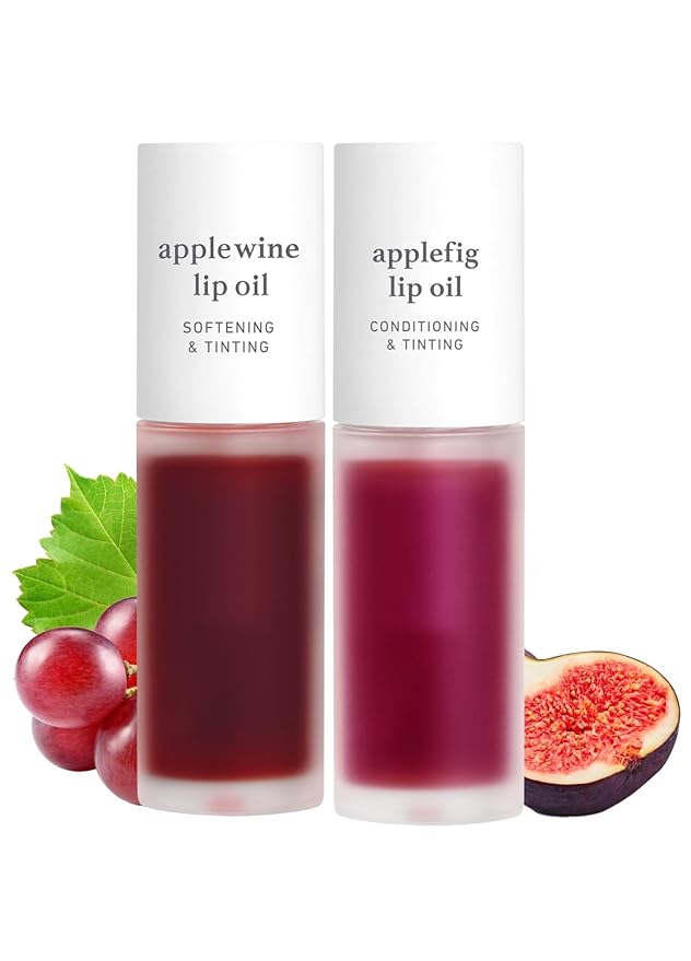 NOONI Korean Vegan Lip Oil - Applewine, 0.12 Fl. Oz. + Korean Lip Oil - Applefig, 0.12 Fl. Oz. Bundle