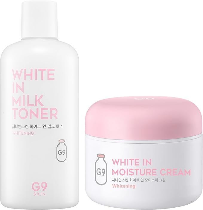 G9SKIN White in Milk Skincare Set – Brightening Toner + Moisture Cream Duo for Glowing, Hydrated Skin