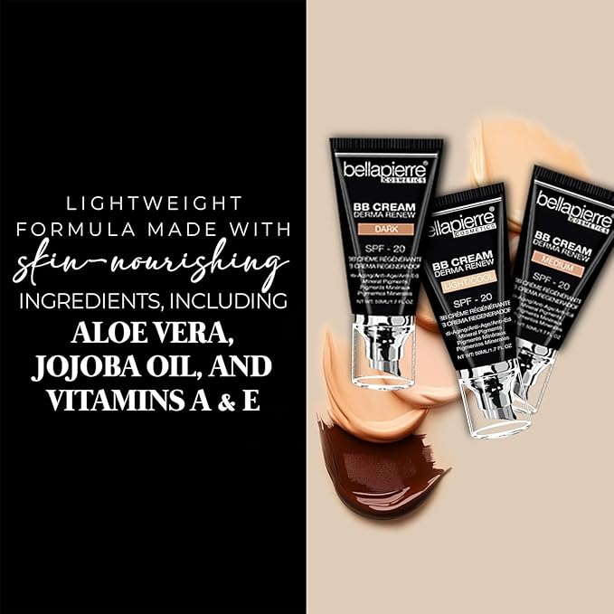 Bellapierre BB Cream SPF 20 – Mineral Sunscreen & Liquid Foundation, Lightweight Face Moisturizer with Buildable Coverage, Matte Finish, Non-Toxic, Paraben-Free, Cruelty-Free – 1.7 oz - Fair Cool