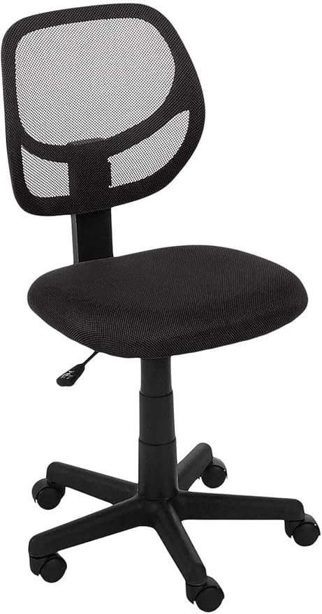 Amazon Basics Low Back Office Chair, Breathable Mesh, Height Adjustable, Padded Seat, Rolling Wheels, Swivel, Back Support, Sturdy, 21.25" D x 22.5" W x 38" H, Black
