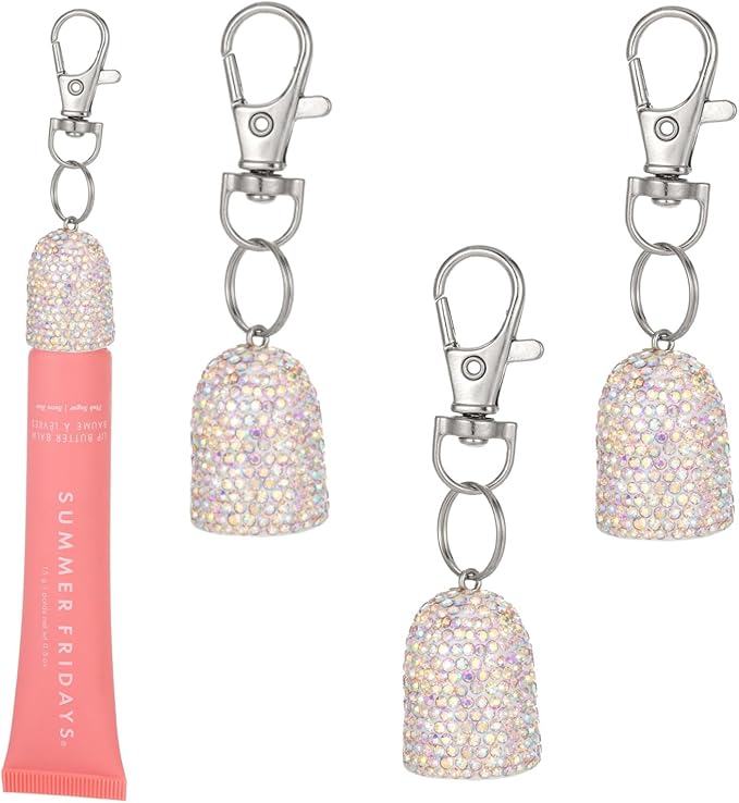 3pcs Lip Balm Keychain Holder Bling Lip Gloss Key Chain Cap Portable Lipgloss Case