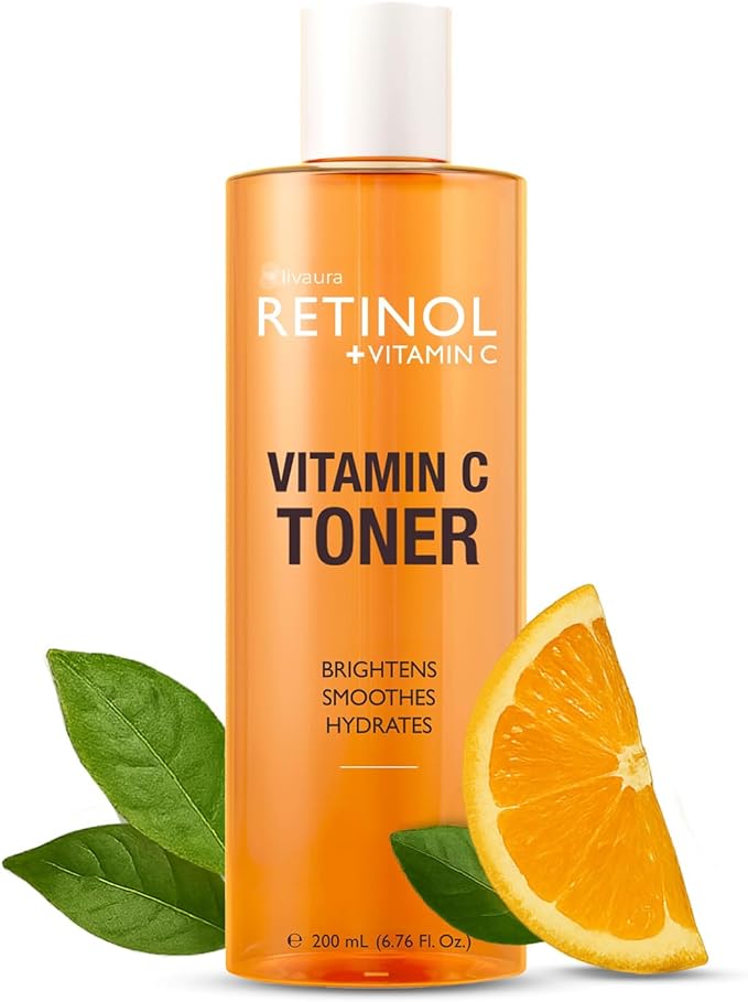 LIVAURA Retinol + Vitamin C Face Toner for Brightening & Anti-Aging – Hydrating Toner to Reduce Fine Lines & Dark Spots – Suitable for All Skin Types – 200 mL