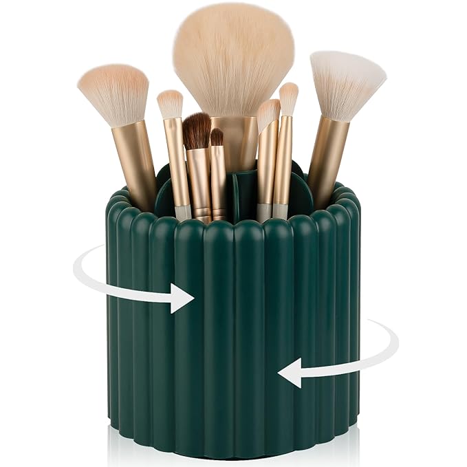 Anyoifax 360 Rotating Makeup Brush Holder 7 Slots Make Up Brush Organizer Removable Spinning Cosmetic Brushes Storage Pen Holder for Vanity, Dresser, Desk, Teal Green