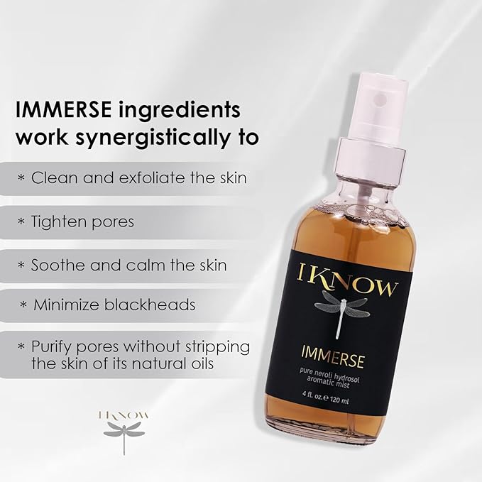 IKNOW IMMERSE Neroli Floral Water Hydrating Mist for Face, Aromatic Toner & Refreshing Floral Spray for Soothes and Balances Skin Tone, (4oz)