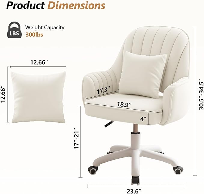 Home Office Chair Velvet Vanity Chairs Makeup Desk Chair with Wheels Mid Back Computer Chairs Height Adjustable Swivel Rolling Task Chair for Living Room, Bedroom, Office