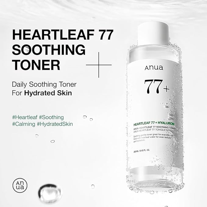 Anua Heartleaf 77 Soothing Toner, Moisturizing & Calming Facial Toner for Glass Skin, Hyaluronic Acid, Lightweight Hydration for Sensitive Skin, Redness Relief, Korean Skincare, 8.45 fl.oz