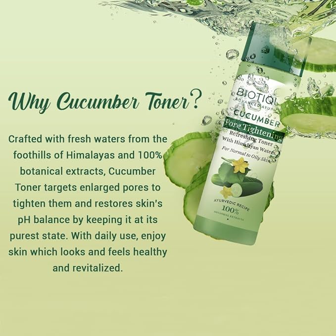 Natural Cucumber Pore Tightening Toner, pH Balanced, Botanical Extracts, for Normal & Oily Skin, 120mL, 2 Pack