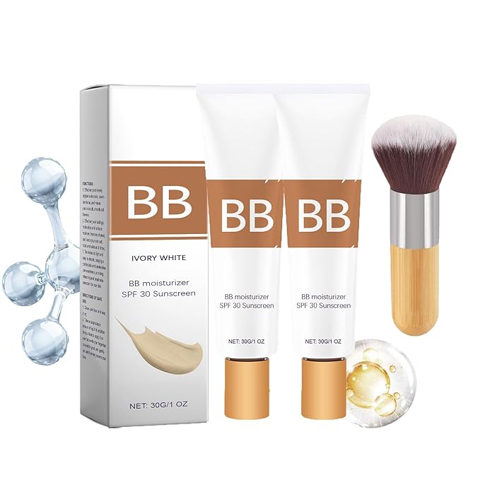 BB Blur Tinted Moisturizer SPF 30, BB Cream Tinted Moisturizer, Tinted Care Primer with Brush, Instantly Hydrates, Full Coverage, Creates Matte Effect (Ivory, 1 floz)