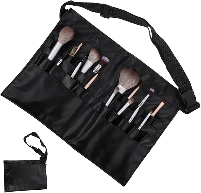 minkissy Makeup Brush Storage Bag with 2 Compartments Stand up Design Portable Cosmetic Organizer for Travel Home Holds 32 Brushes 14.17 Inch