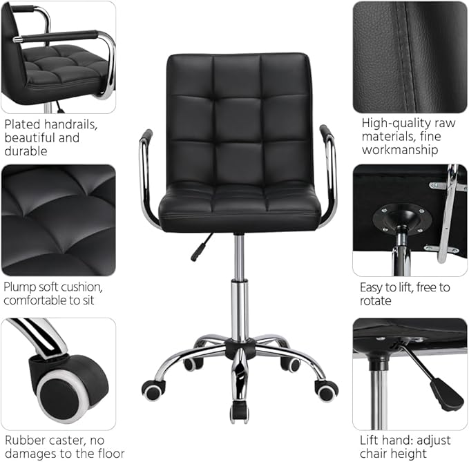 Yaheetech Desk Chair - Office Chair with Arms/Wheels for Students Swivel Faux Leather Home Computer Black