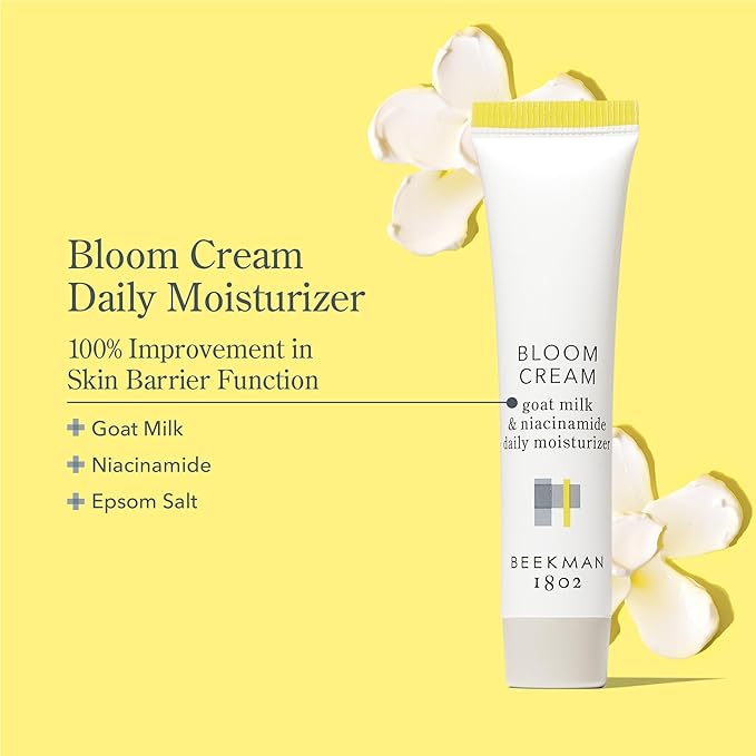 Beekman 1802 Bloom Cream Goat Milk Face Moisturizer, 15mL - Lightweight, Gentle, Deeply Hydrating & Nourishes Skin Barrier - All Skin Types - Cruelty Free - Packaging May Vary