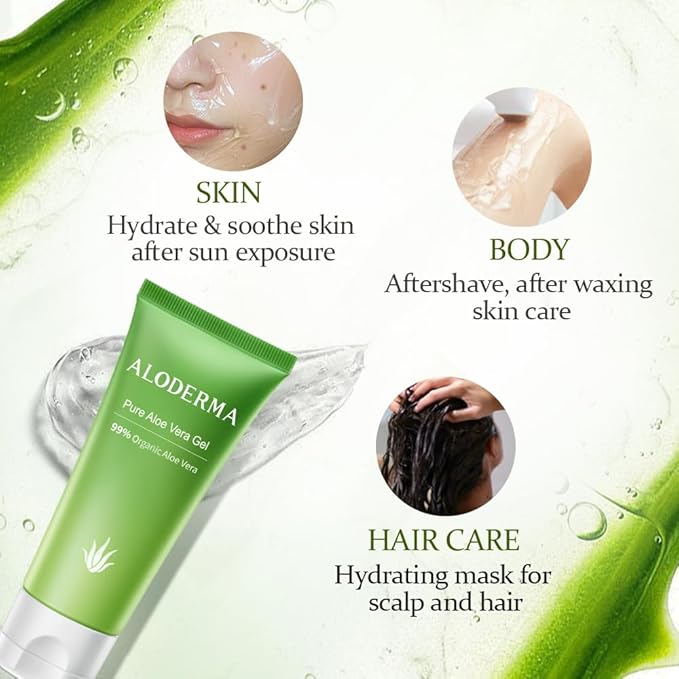 Aloderma 99% Organic Aloe Vera Gel for Face Made within 12 Hours of Harvest, Natural Hydrating Pure Aloe Vera Gel for Soothing Skincare, Moisturizing Aloe for Skin, Face, Sensitive Skin, 4oz - 6ct