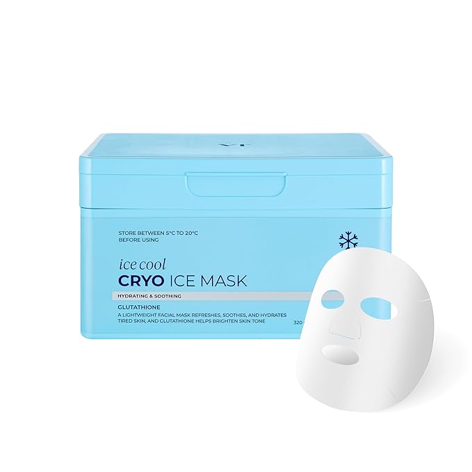 VT COSMETICS Cryo Ice Cool Mask, 30 Sheets, Cooling & De-Puffing Daily Sheet Mask, Hydrating Korean Face Mask, Xylitol & Hyaluronic Acid, K-Beauty Skincare