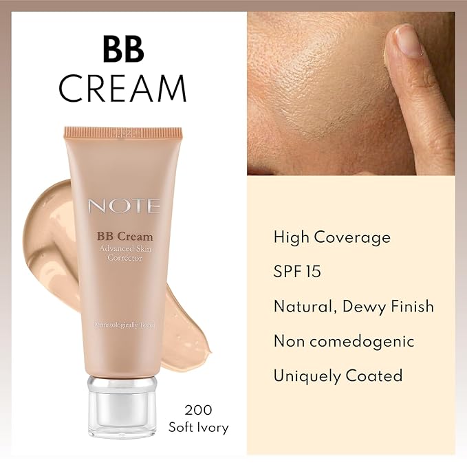 NOTE BB Cream SPF 15 - Tinted Moisturizer Face Cream with Vitamin E - Hydrating Foundation Makeup for Lasting Natural Finish - 200-1 oz