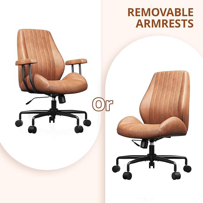 Ergonomic Office Chair 330LBS, Reclining Swivel Mid Back Desk Chair with Adjustable Height, Thickened Cushions, Comfy Executive Armchair for Home Office