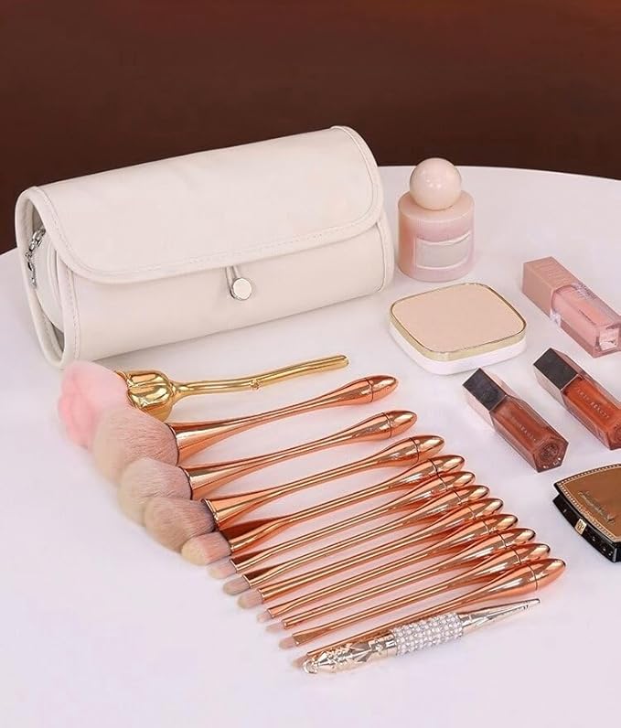Luxury Leather Makeup Brush Case, Professional Cosmetic Organizer Roll Bag, Travel Storage for Home and Work (black)