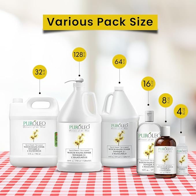 PUROLEO Witch Hazel Toner 64 Fl Oz/1900 ML (Packed in Canada) Refresh and Revitalize Your Skin with | Premium Bottle | Luxury Skin Care Toner | Facial Toner for Postpartum & Skincare